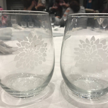 pair of glass etched designs craft class