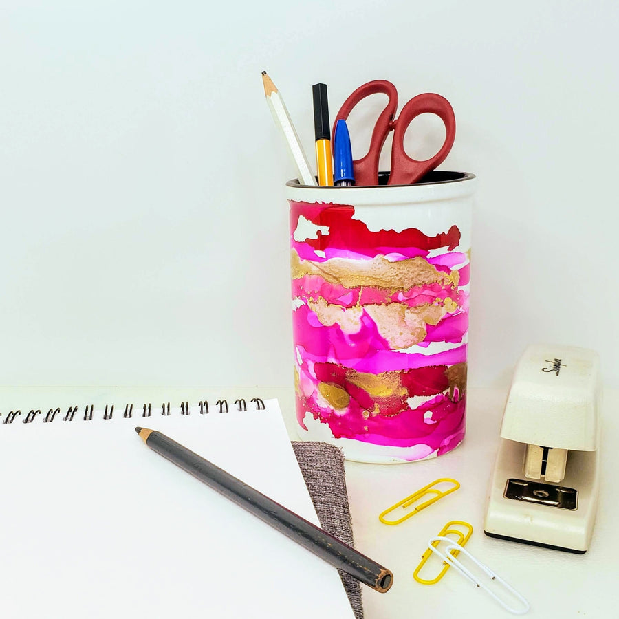 alcohol ink pencil cup desk organizer