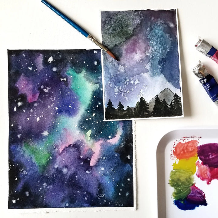 watercolor painting class night sky